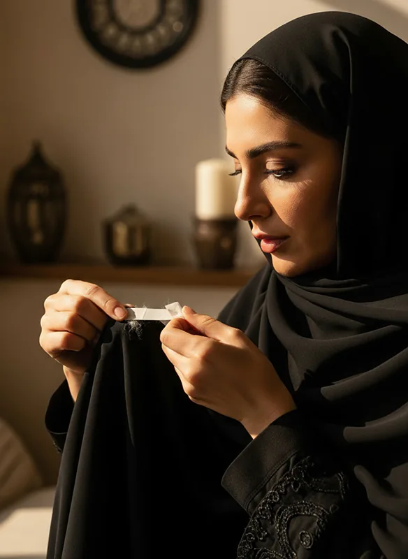 رفع پرز چادر مشکی با چسب پهن