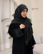 روسری مشکی مجلسی ژاکارد نگین اتریشی طرح V طلایی کد 2006 - 4