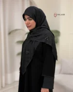 روسری مشکی مجلسی ژاکارد نگین اتریشی طرح V طلایی کد 2006 - 3