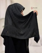 روسری مشکی مجلسی ژاکارد نگین اتریشی طرح V طلایی کد 2006 - 2