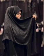 روسری نگین خطی کرپ ابریشم مشکی - تصویر 2